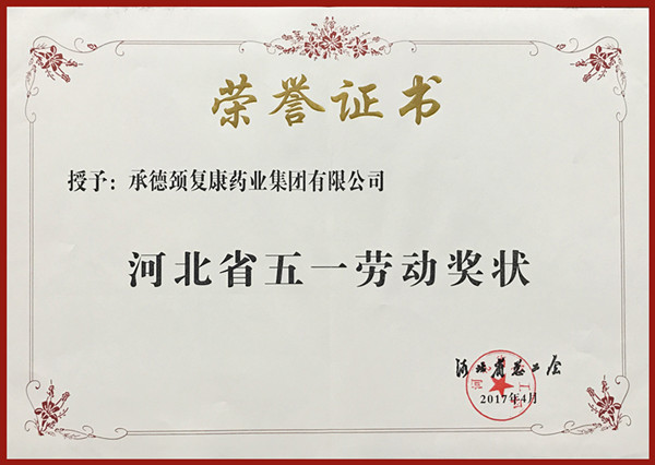 2017年度“河北省五一劳动奖状”荣誉称号